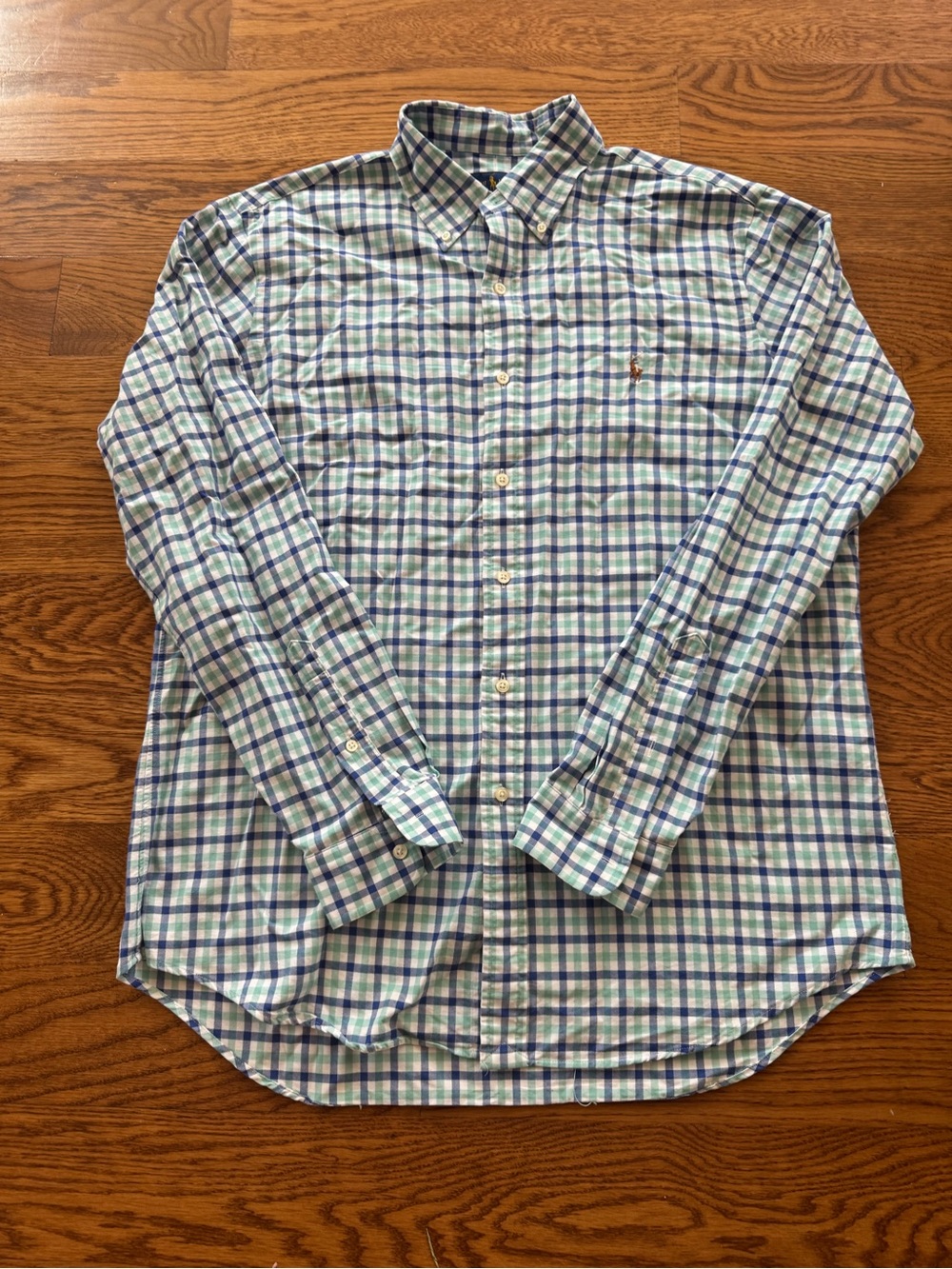 Ralph Lauren Blue, Green & White Plaid Button-Down Shirt